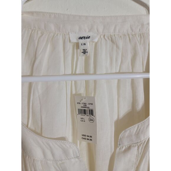NWT Aerie Women's sz L Loose Long Sleeve Crochet Peasant Button Down Top Cream - Picture 5 of 9